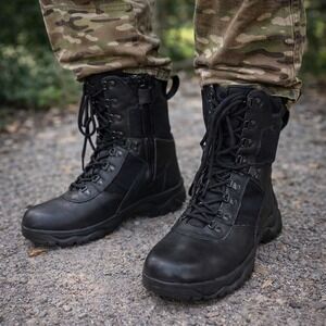 Rothco Mens Tactical Combat Boots Black Leather Nylon Side Zip Military Size 11